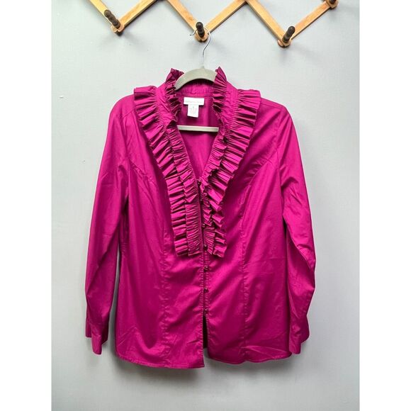 Soft Surroundings blouse womens medium fuschia clasp front Ruffle‎ Top Pink - Picture 1 of 5